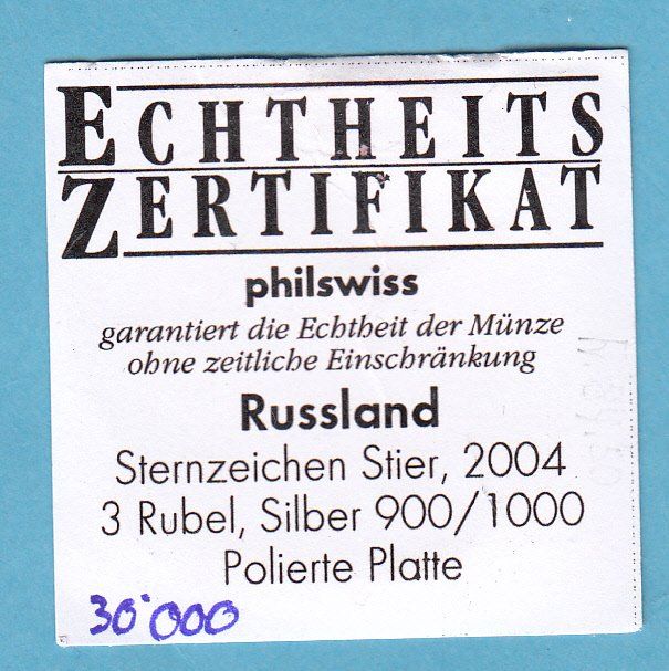 Tutti le monete: Russland -- 3 Rubel 2004 - Silber – Nuovo (secondo la descrizione) da Gossau SG venduto da Gallus00 2