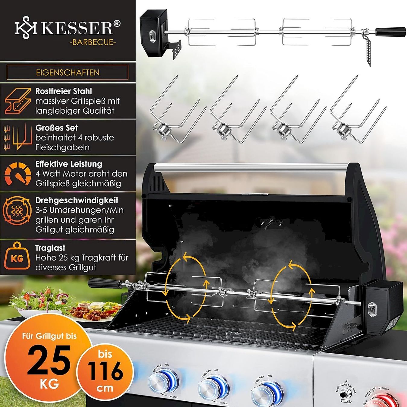 Grillzubehör: Motor-Grillspieß Set Edelstahl BBQ 116cm – Neu und originalverpackt aus Bottighofen von zaap 1