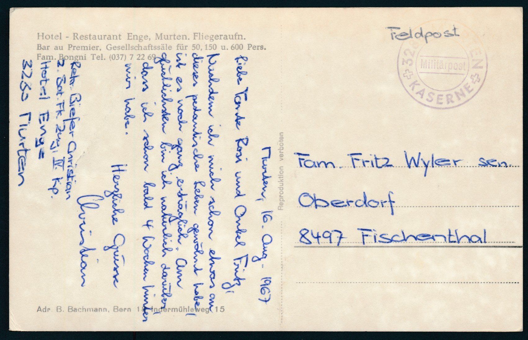 Cartoline postali: Hotel-Restaurant Enge in Murten – Usato da Bonau venduto da Profila3 1