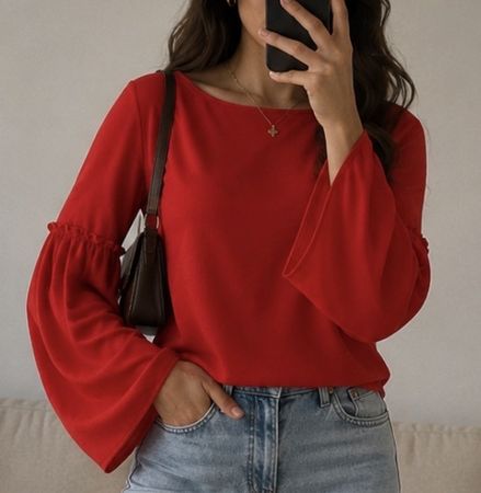 Rotes Flarish-Ärmel-Shirt für den Sommer Gr. S