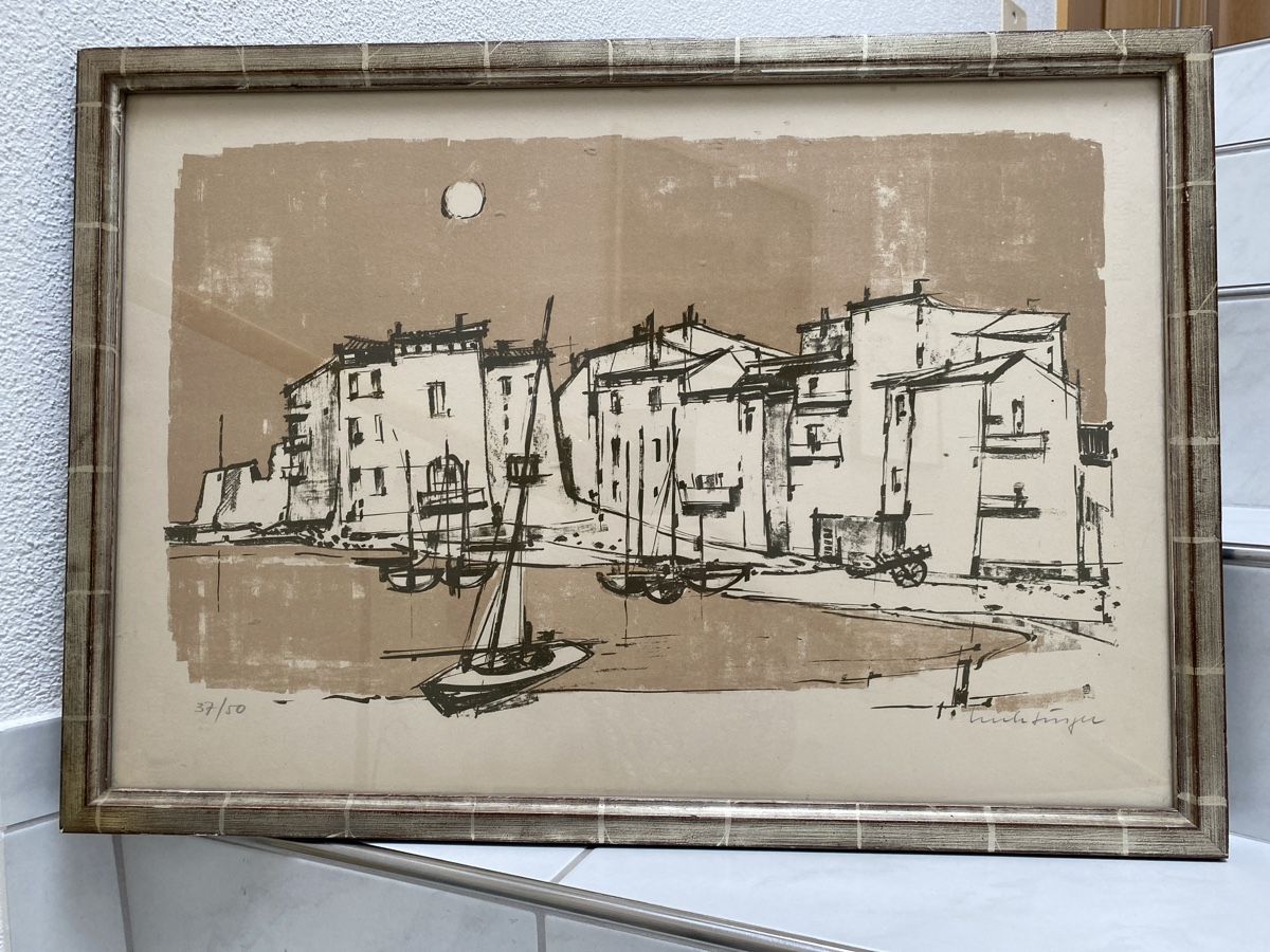 Grafica & Litografie: Lithographie, Ernst Luchsinger, Fischerdorf. – Usato da Biberist venduto da Momo33 1