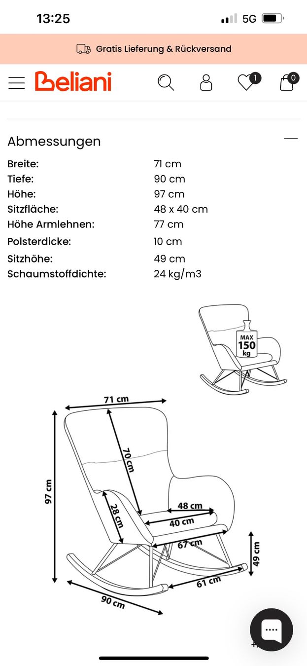 Beliani Sedie: Schaukelstuhl Beliani – Nuovo (secondo la descrizione) da Brütten venduto da arbaras 3