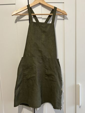 Olive green faux suede pinafore dress