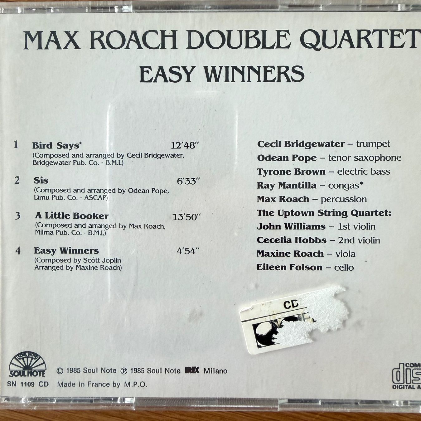 CD: Max Roach Double Quartet - Easy Winners (CD) Soul Note 1985 – Usato da Zug venduto da Mirare9 1