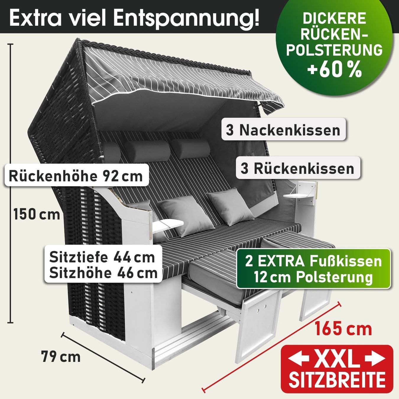 Sedie a sdraio: Strandkorb 3-Sitzer + Schutzhülle - Hellblau/Gestreift – Nuovo e nell'imballaggio originale da Wallenwil venduto da toesstal-vertrieb 2