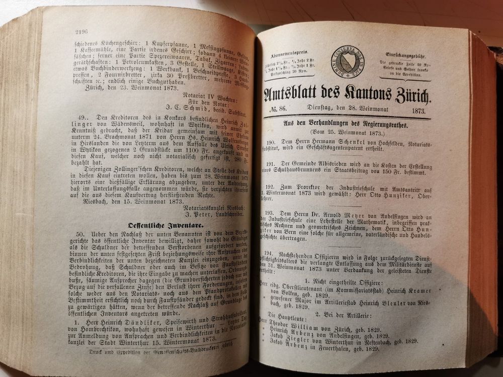 Amtsblatt Des Kantons Zürich 1873 | Kaufen Auf Ricardo