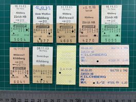 Kilchberg, 10 alte SBB Bahnbillette, 1983