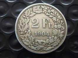 2 Fr. 1904  Auflage nur 0,20 Mio. Prägungen  -  Ungereinigt