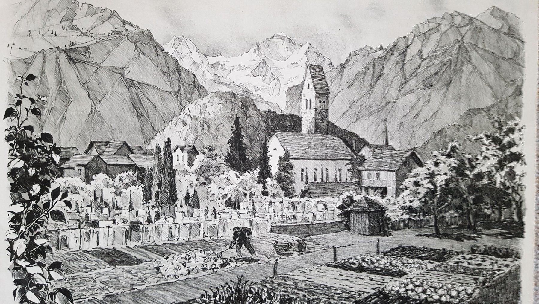Grafiken & Lithographien: Diggelmann Lithographie Kirche Unterseen signiert – Gebraucht aus Unterseen von Naga99 5