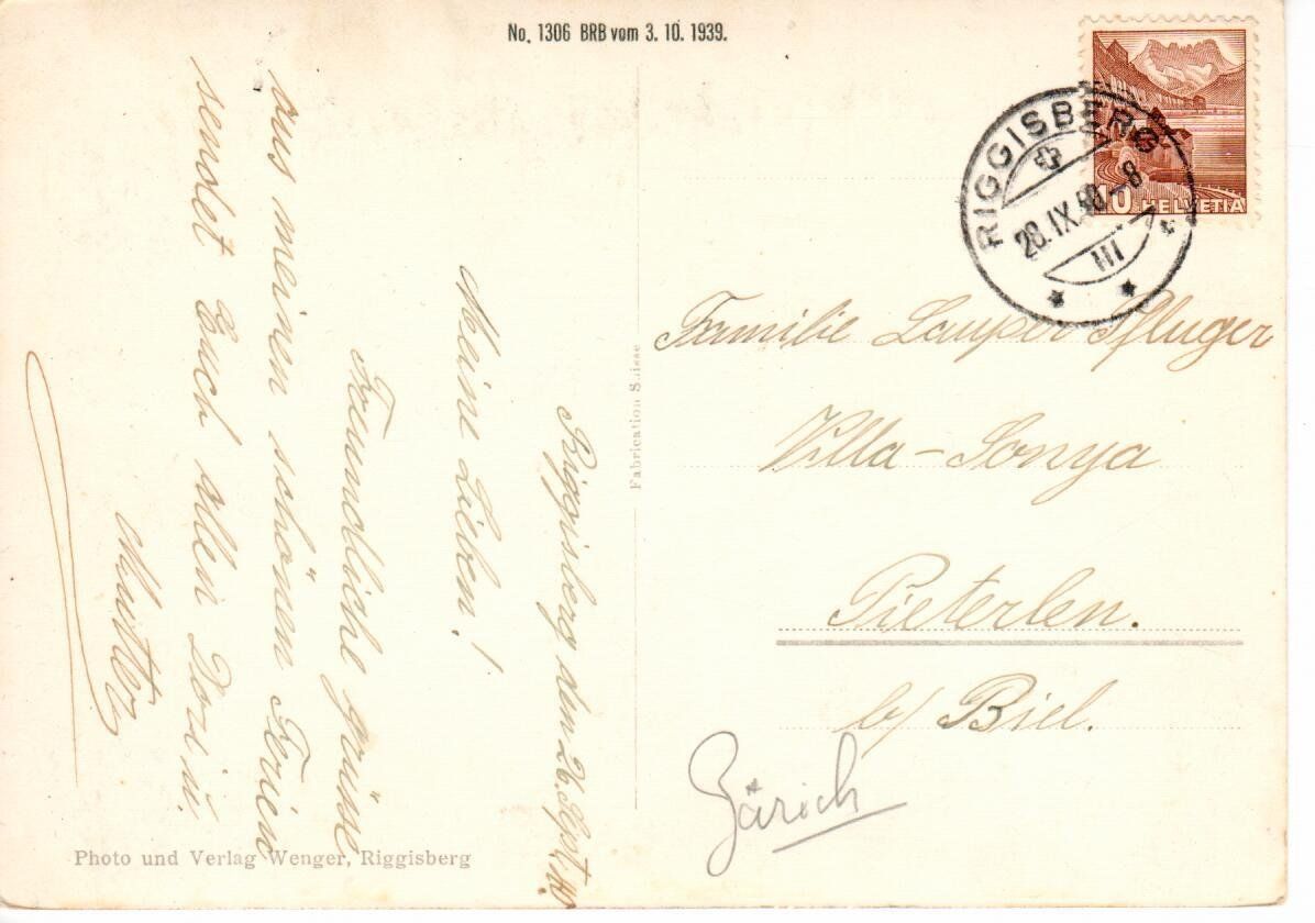 Cartoline postali: Riggisberg 1940 – Usato da Wolhusen venduto da Curver9 1