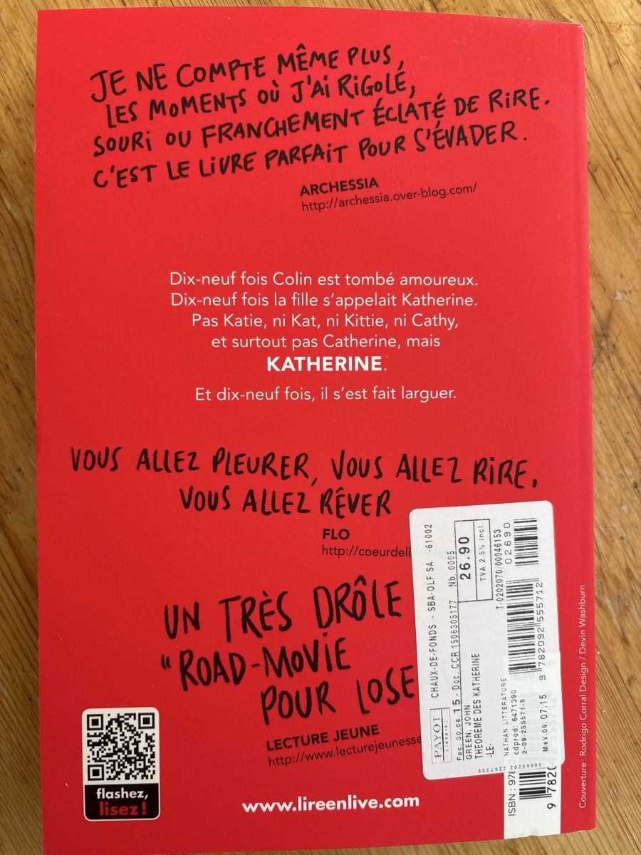 Libri: John Green- Le théorème des Katherines – Nuovo (secondo la descrizione) da La Chaux-de-Fonds venduto da lea_77ly 1