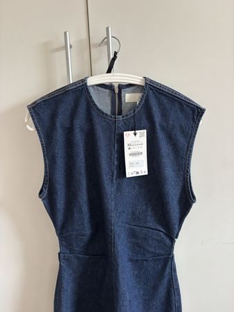 Navy denim ZARA mini A-line dress with zip back 