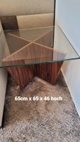 Hochwertiger Glastisch mit Echtholz B65 x T65 x 46cm (7928)