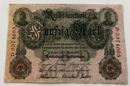 Reichsbanknote 50 Mark 21. April 1910 guter Zustand