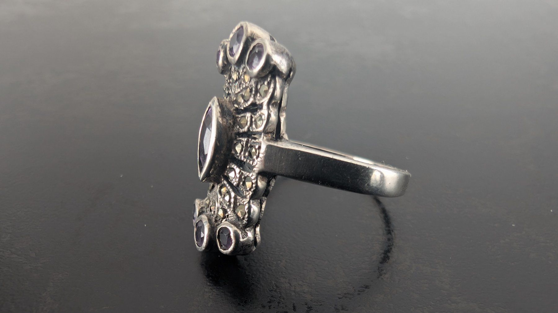 Anelli: Vintage Ring mit Amethyst und Markasit, Silber 925 – Usato da Egg b. Zürich venduto da leroy711 3