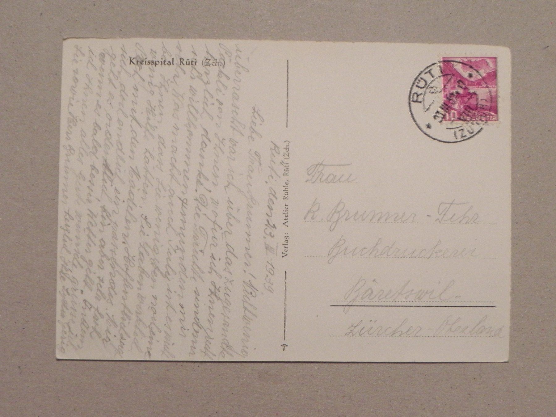 Cartoline postali: Ansichtskarte Rüti ZH Spital 1939 – Usato da Siebnen venduto da krimsie 1
