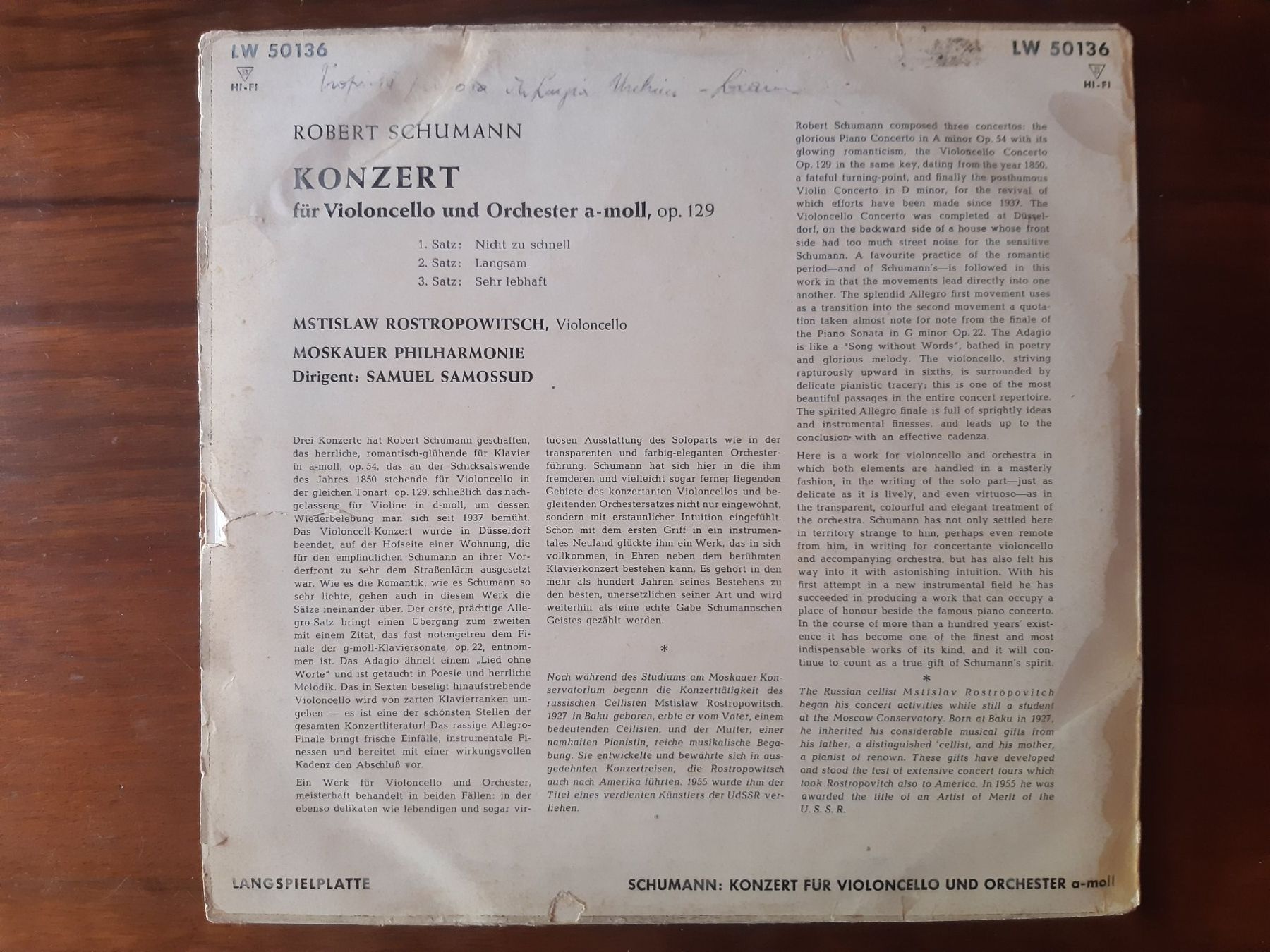 Dischi in vinile: Schumann, Rostropowitsch, Samossud - Konz A-moll, Op. 129 – Usato da Verscio venduto da giamma1985 1