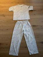 Pyjama Set Damen weiss grau Leopardenmuster Grösse M