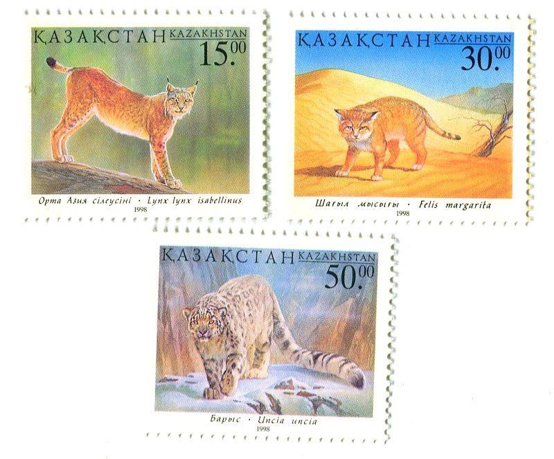 Tutti i francobolli: Briefmarken "Schneeleopard, Luchs, Sandkatze". Kasachstan. – Nuovo e nell'imballaggio originale da Basel venduto da Butsch5