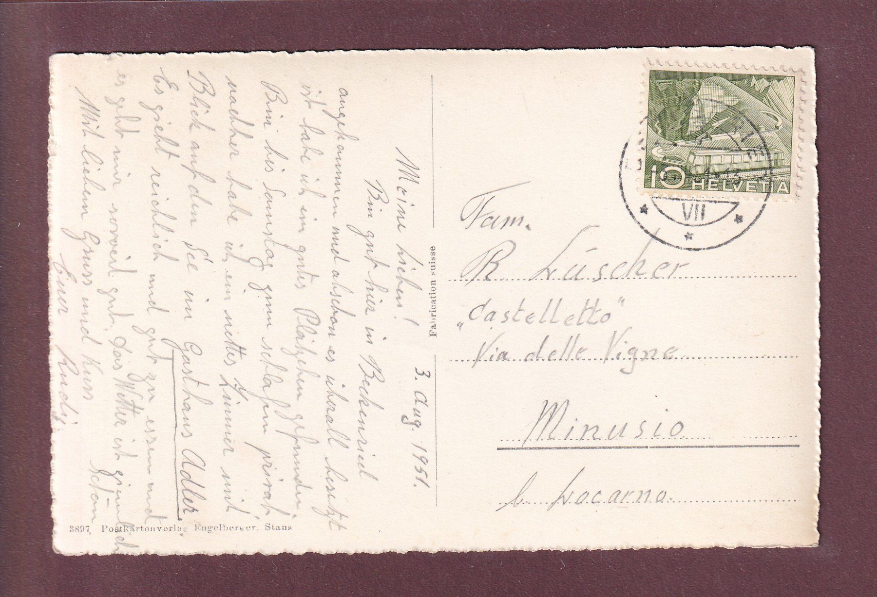 Cartoline postali: BECKENRIED - Kurplatz - 1951 – Usato da Pully venduto da nicecards 1