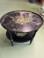 Beistelltisch antik Blumenmotiv floral schwarz gemalt