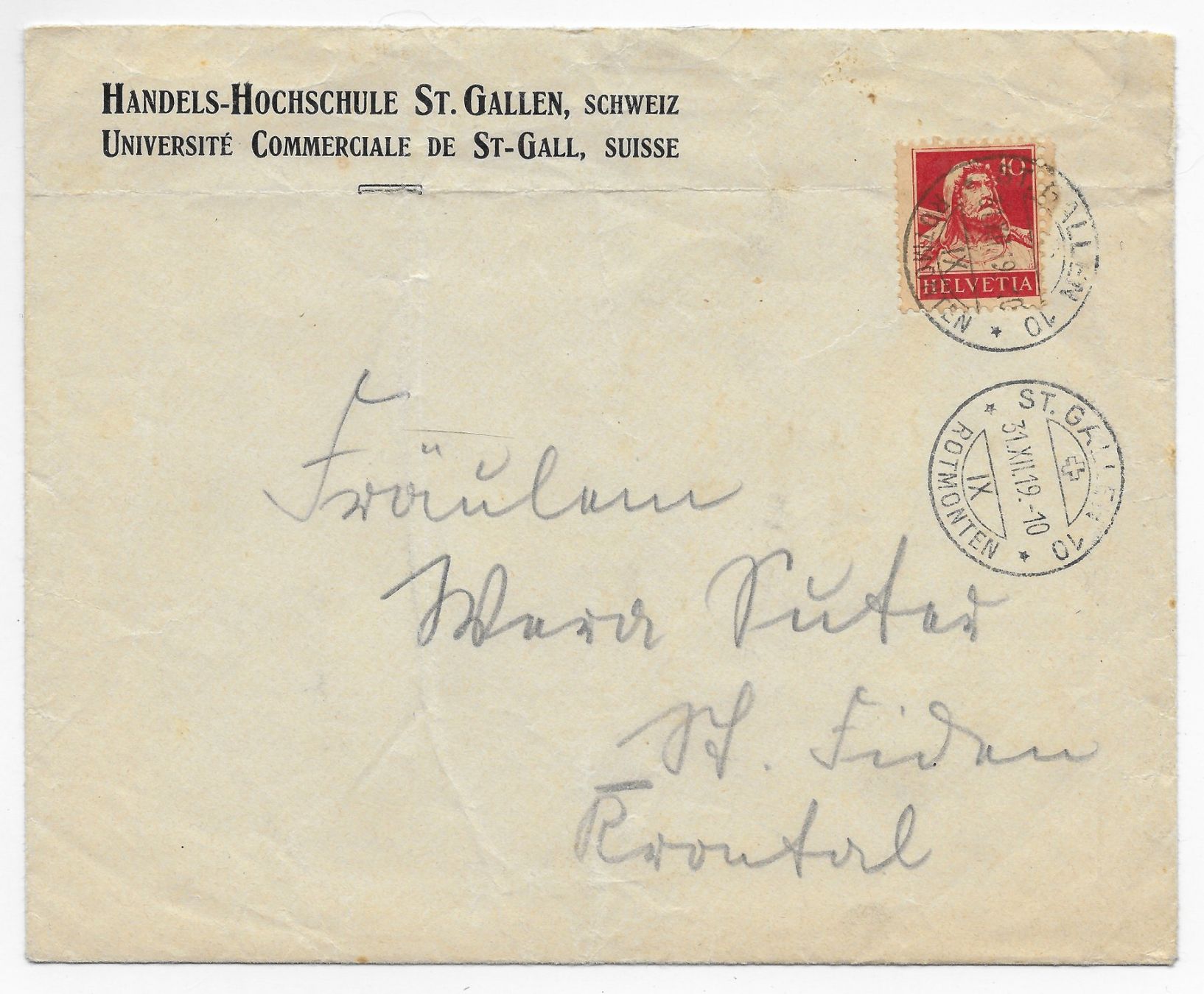 Tutti i francobolli: Handelshochschule St. Gallen 1919 – Usato da Hefenhofen venduto da Richsalz