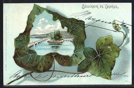 Litho Genf, Blick auf die Brücke in die