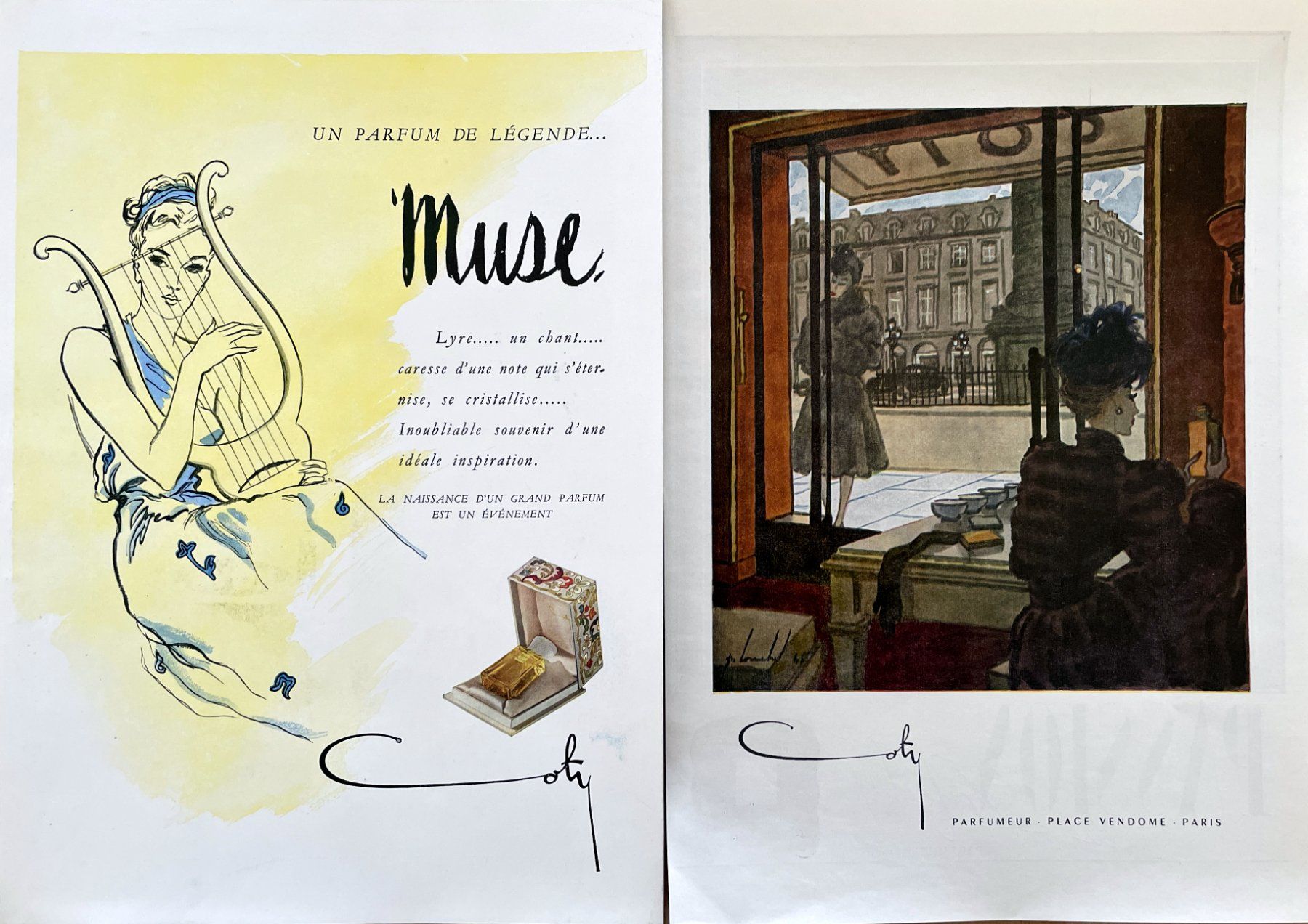 Foto & Immagini: Coty Parfum - 2 alte Werbungen / Publicités 1945/46 – Usato da Savagnier venduto da Ne2065 1