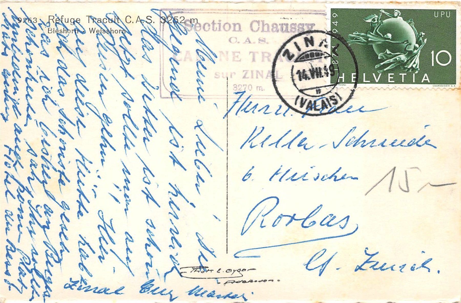 Cartes postales: Zinal, La Cabane de Tracuit – D'occasion à Ottikon b.Kemptth. par Neptun1974 1