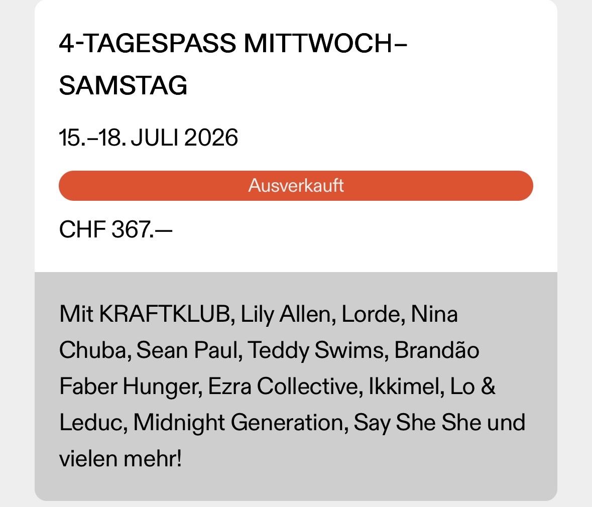 Tickets: GRUTENFESTIVAL 2026 4 TAGESPASS – Neu (gemäss Beschreibung) aus Luzern von siebensachen02