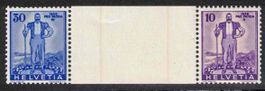 Pro Patria 1936 Zwischensteg aus dem Grossbogen **, selten