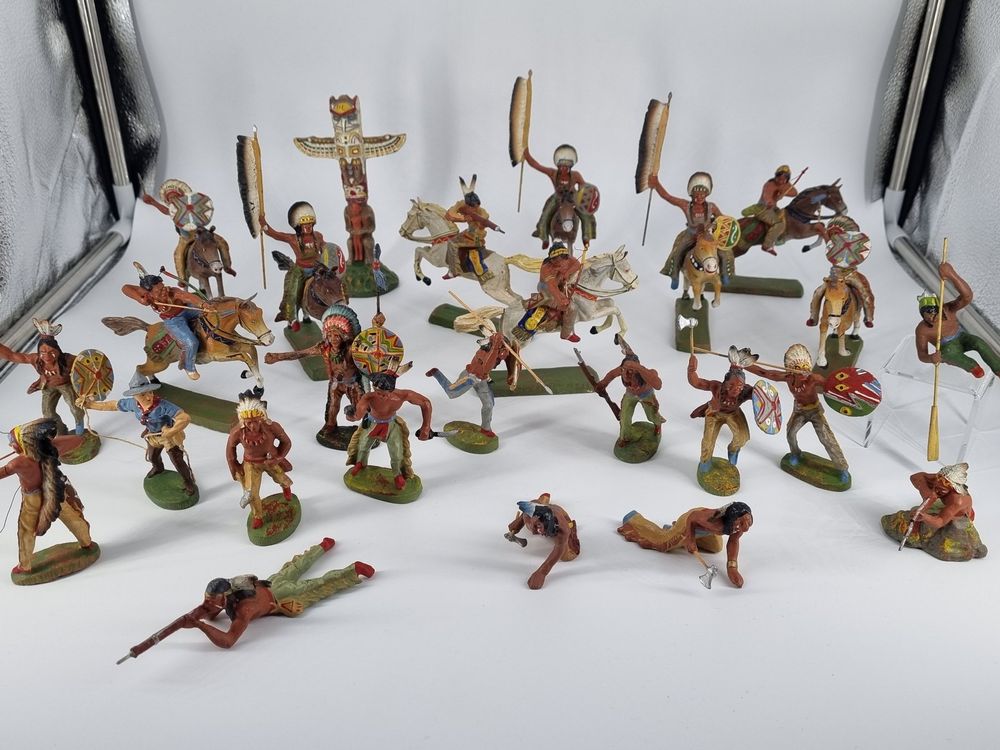 Figurine Elastolin Ougen Wild West - Cavalier Indien 7 Cm - Ancienne Production Allemagne