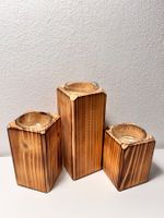 3er Set Kerzenständer aus Holz. Nicht benutzt