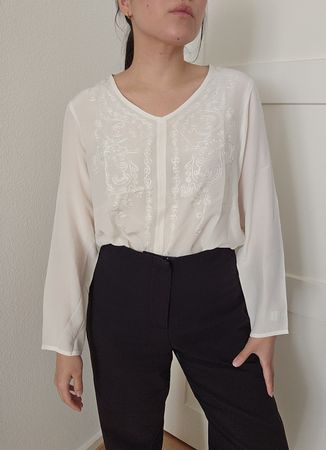 Vintage 100% Seide Seidenbluse weiss | Grösse L wie neu