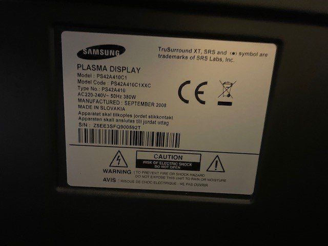 Fernseher: TV Samsung PLASMA DISPLAY, Model PS42A410C1XXC – Gebraucht aus Zürich von Secondhand_Sale 2