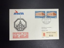 Itavia Erstflugbrief Basel-Mailand 1969