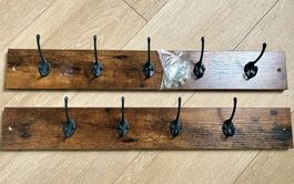 EDEL & Rustikale Wandgarderobe Holz, schwarzen Haken, 2 St.
