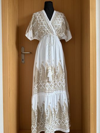 Boho Maxikleid aus Viskose / Leinen