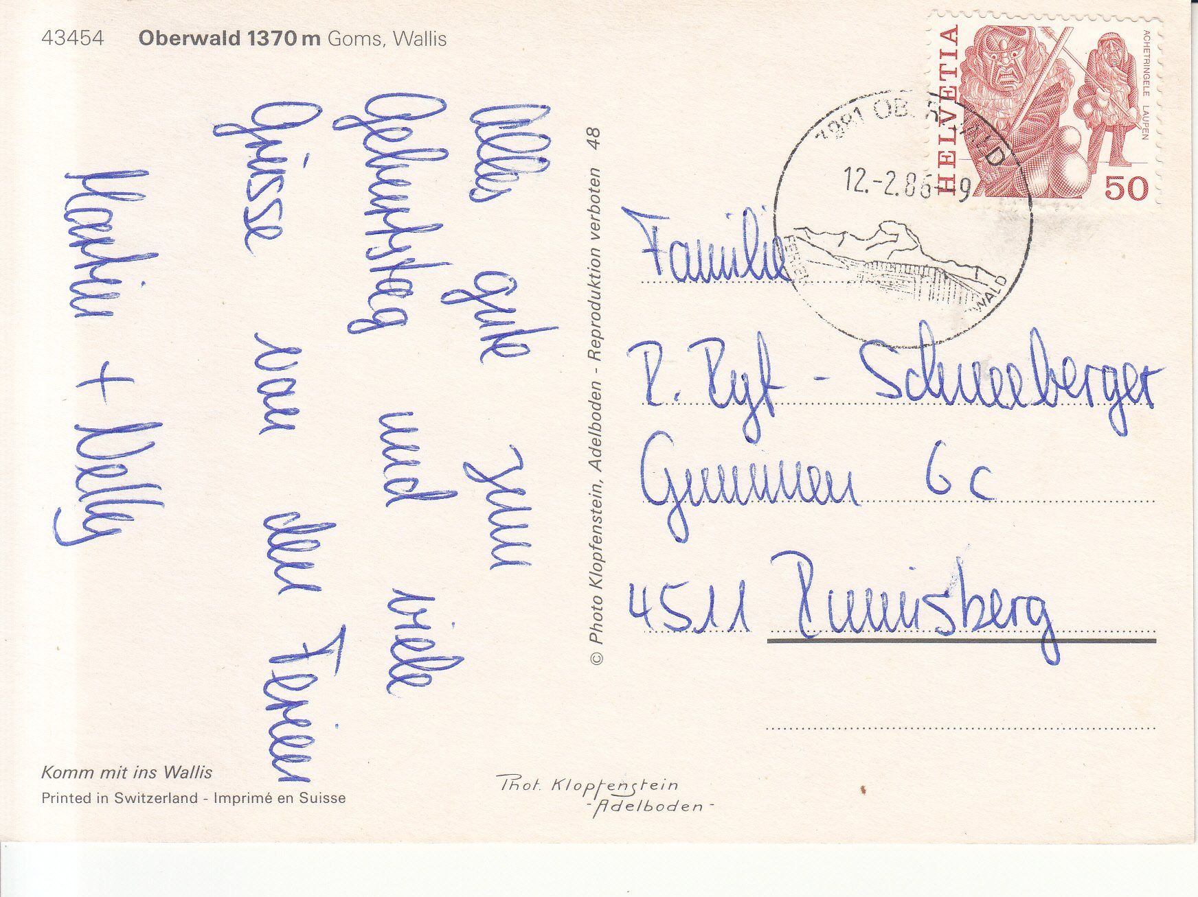Cartoline postali: Oberwald 1986 – Usato da Bürglen TG venduto da StampGraf 1