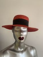 GUCCI: chicer roter Strohhut Sonnenhut, Gr. 57 Made in Italy