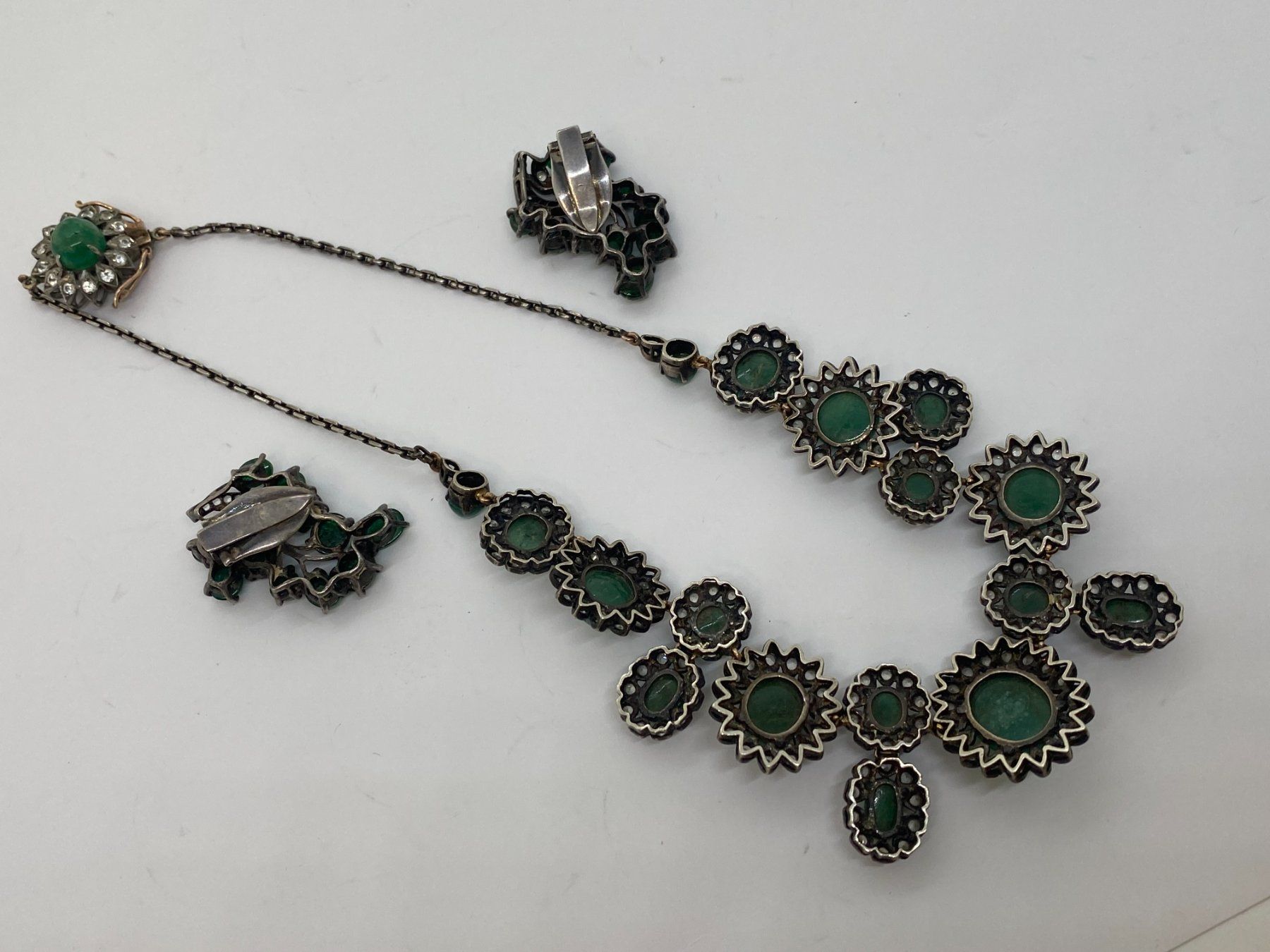 Catenine: Collier Smaragd, weisse Saphire 40cm Silber /i425 – Usato da Bern venduto da JMsoehne1987 8