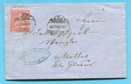 Faltbrief von Basel nach Mollis 1868