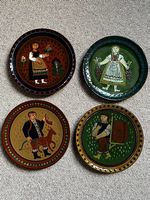 4 handbemalte Keramik-Wandteller  Bauernmalerei