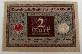2 Mark Darlehnskassenschein 1920 Sammlerstück Neuwertig