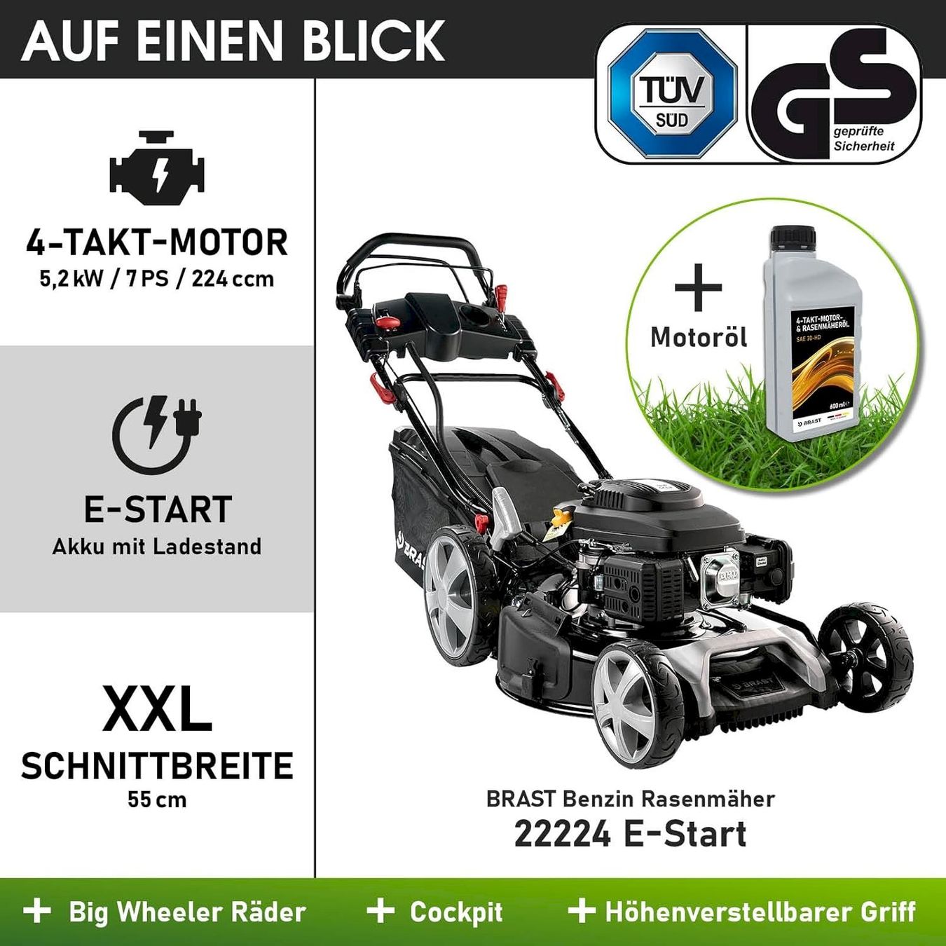 Rasenmäher: BRAST 22224 E-START Benzin Rasenmäher – Neu und originalverpackt aus Bottighofen von zaap 6
