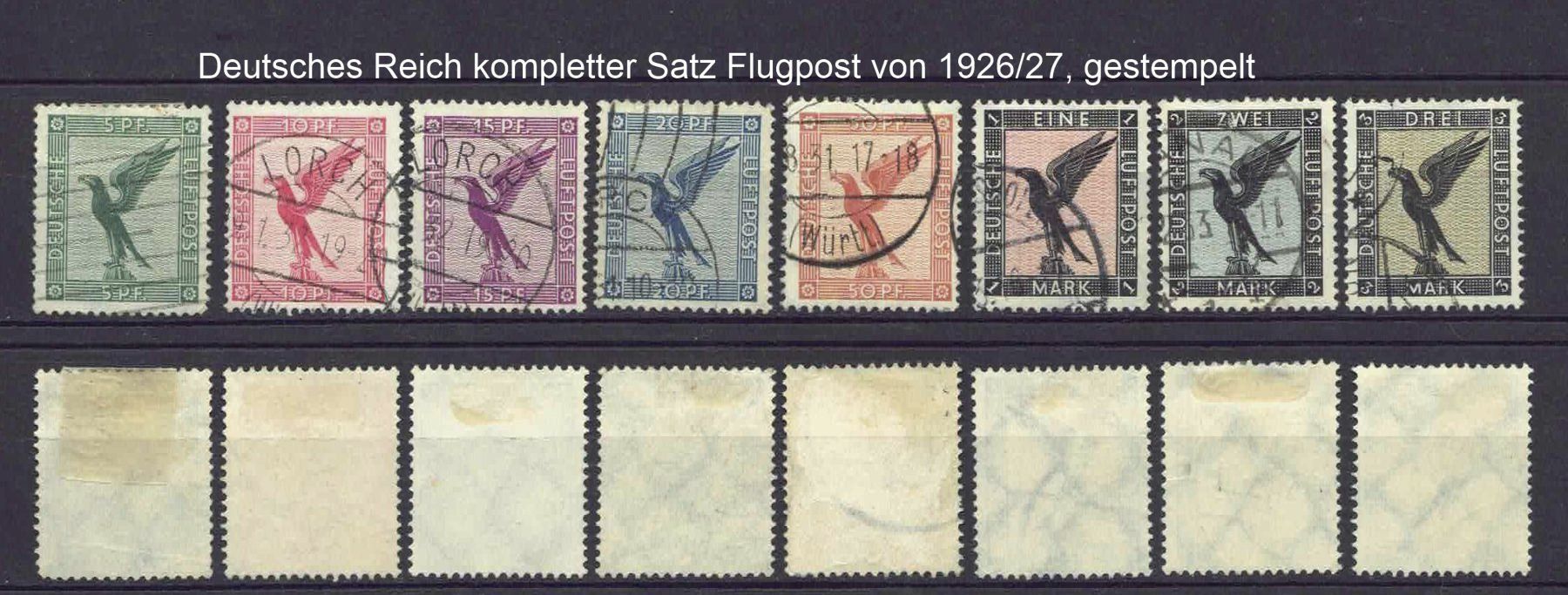 Alle Briefmarken: Deutsches Reich Satz Flugpost von 1926 gest – Gebraucht aus Basel von Pfefferschootte
