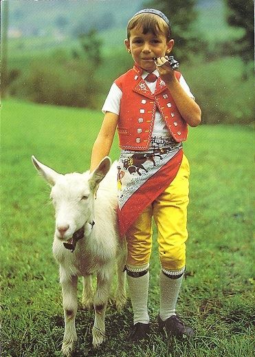 Cartoline postali: APPENZELLER Sennenbueb mit Pfeife, Ziege – Usato da Jona venduto da philajona