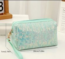 Nessesaire-Kosmetiktasche-Etui-Kulturbeutel-Grün-Pailletten
