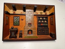 3D Wandbild Holz Kamin