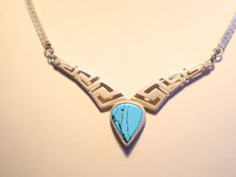 Silberkette Collier mit Türkis Anhänger, Vintage